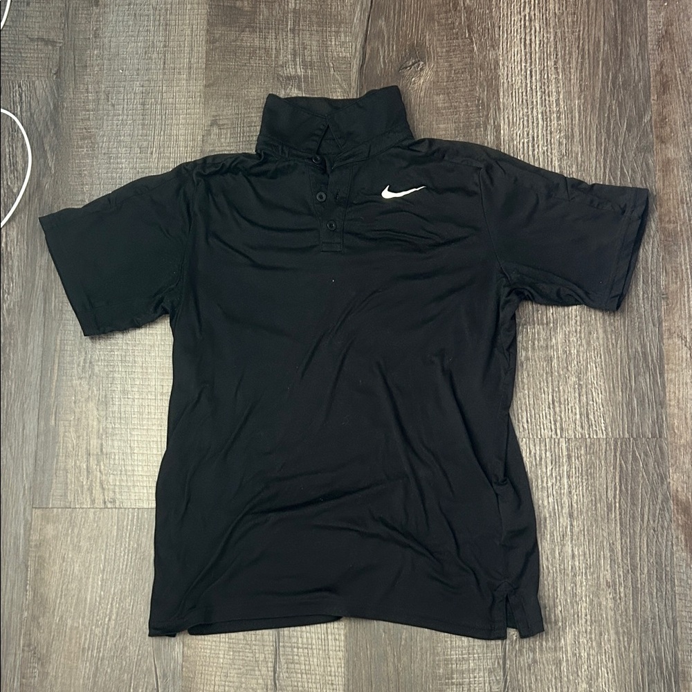 Nike Black Polo with White Swoosh dri fit